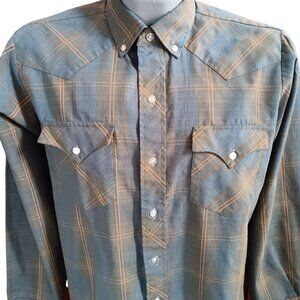 Vintage Men's Western Shirt Large Prior Westerns Shadow Plaid Oxford 1970's USA